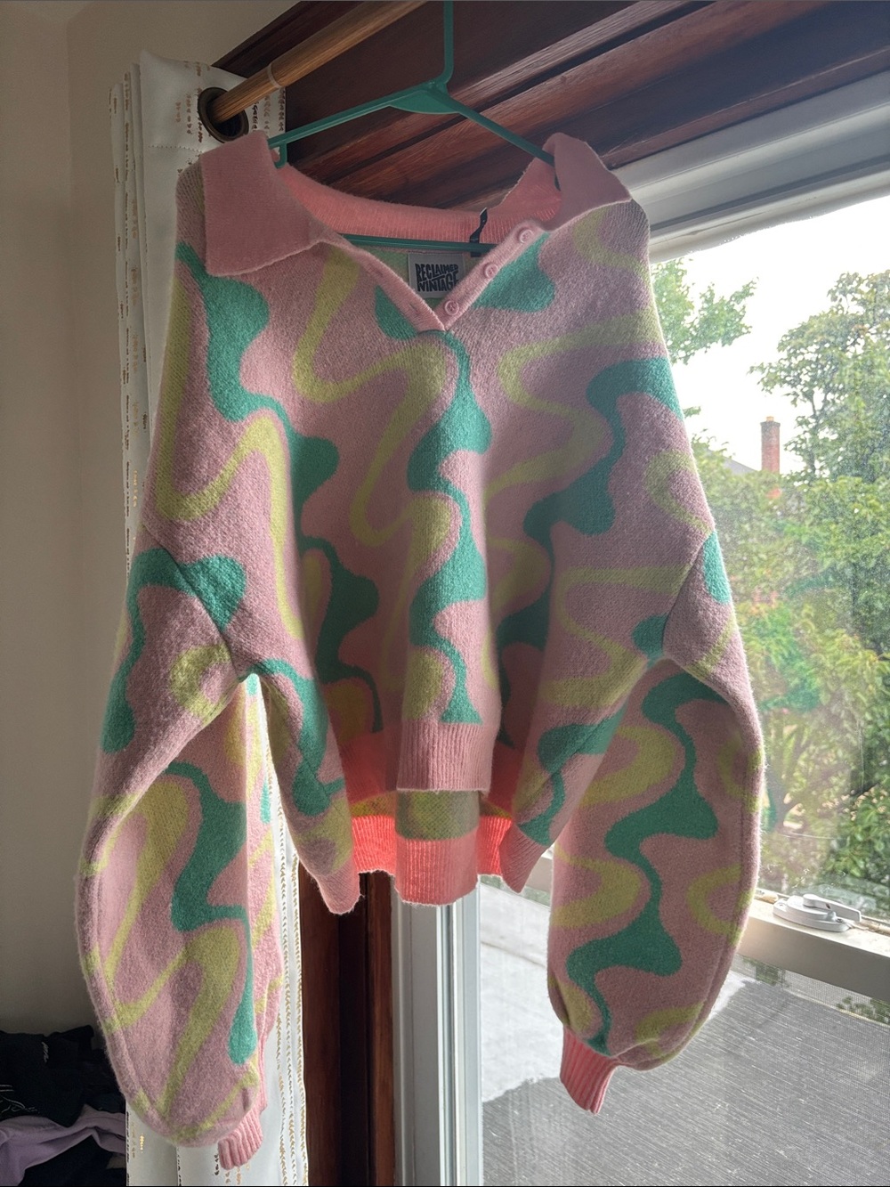 Reclaimed Vintage Pink & Mint Swirl Collared Turtleneck Sweater